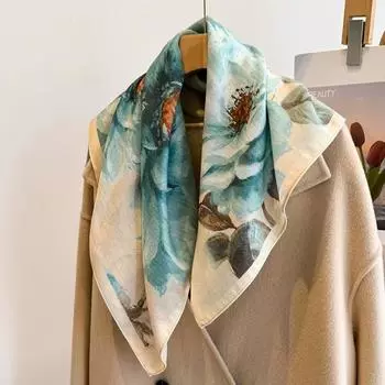 Элегантный шарф Camellia из хлопка и льна для женщин 2024 года - мода весна/осень, тонкий кислородный платок/шаль зелёный