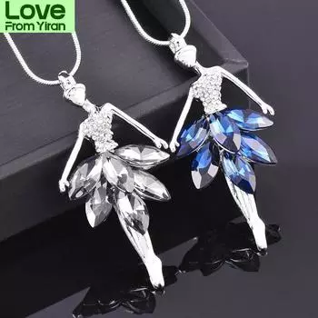 Элегантный Шарм Танцор Кубический Цирконий Синий Белый Цвет Платье Подвеска Длинное Ожерелье Для Женщин Ретро Модные Ювелирные Изделия