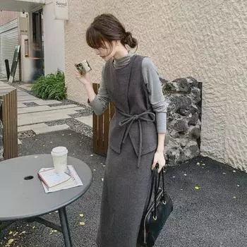 Элегантный шерстяной комплект из трех предметов: Легкий жилет, нижняя рубашка и юбка - новый осенний модный костюм Large