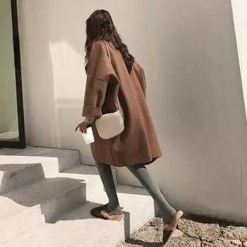 Элегантный шерстяной плащ, зимний женский винтажный ветровка, куртка средней длины, свободный отложной воротник, большие размеры 4XL, кардиган XL коричневый