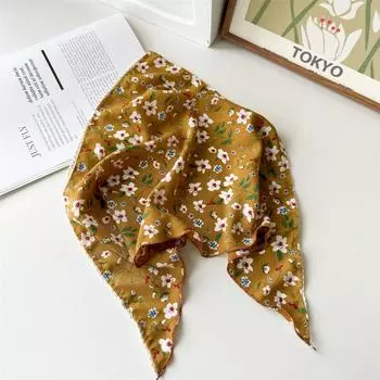 Элегантный шифоновый платок-треугольник с цветочным кружевом, повязки на голову, летний платок для волос для женщин, корейские аксессуары для волос, головной убор жёлтый