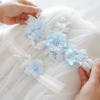 Элегантный синий цвет цветочный свадебный пояс для чулок комплект для девочек косплей свадебная вечеринка кольцо для ног петля женские аксессуары 40-56cm