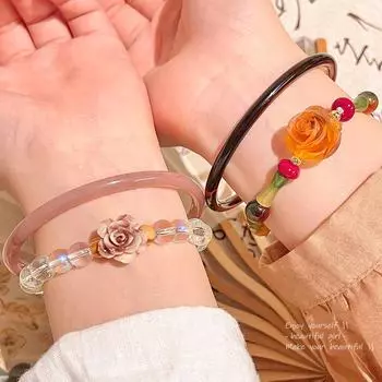 Элегантный средневековый браслет в китайском стиле с бусинами из сушеных розовых кристаллов для женщин S530