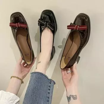 Элегантный средний каблук Женские туфли с бантом Мэри Джейнс Весна 2022 Мода Женщина Насосы Платье Обувь Женская повседневная обувь для вечеринок 35 чёрный