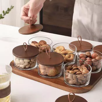 Элегантный стеклянный контейнер для хранения сухофруктов и орехов 4 grids