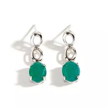 Элегантный стиль. Камень мая. Натуральный зеленый агат. Серьги для женщин. Серебро 925 пробы с драгоценными камнями в сочетании с изысканными ювелирными изделиями. M зелёный