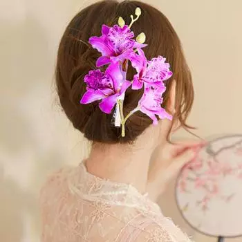 Элегантный свадебный аксессуар в виде бабочки и орхидеи, шифоновые цветы, заколки для волос, свадебные заколки из кожи аллигатора жёлтый