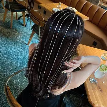 Элегантный свадебный блестящий блеск для женщин с длинными кисточками и стразами, обруч для волос с кристаллами серебряный