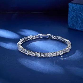 Элегантный сверкающий дизайн, посеребренный теннисный браслет с овальными квадратными белыми циркониевыми камнями белый