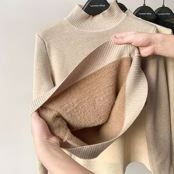 Элегантный свитер с полуводолазкой, плотный бархатный женский зимний повседневный вязаный пуловер, теплый трикотаж, топы, офисная женская одежда 29264 One Size чёрный