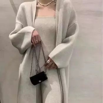 Элегантный свободный вязаный кардиган, пальто и трикотажные брюки-труба, комплект из 3 предметов one size