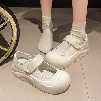 Элегантный темперамент Мэри Джейн женские туфли уродливые большие головы толстые подошвы липучки маленькие белые туфли сандалии 35