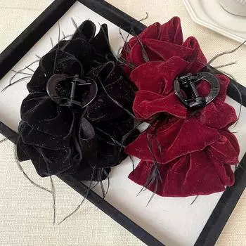 Элегантный темпераментный бархатный бант с пузырьками и перьями для волос для женщин, головной убор, украшение для волос красный