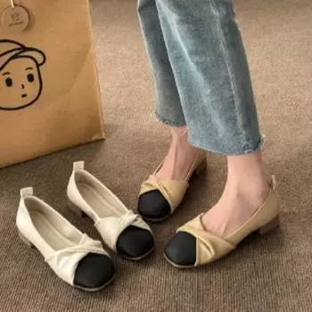 Элегантный темпераментный маленький парфюм стиль Мэри Джейн плоские одинарные туфли женские весенние модели квадратная голова мягкая подошва бабушки туфли женские на низком каблуке 35 хаки