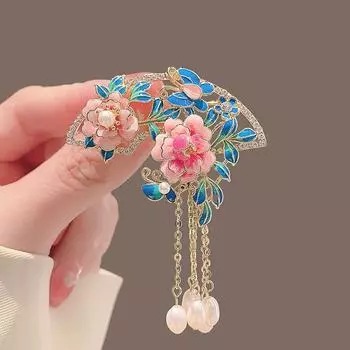 Элегантный темпераментный жемчужный пион веер брошь женская бахрома орхидея коллекция элитных костюмных аксессуаров булавка синий
