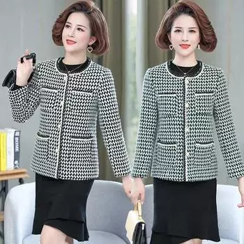 Элегантный тонкий твидовый жакет женский осенний однобортный короткий полушерстяной пиджак офисный женский для мамы плюс размер 5XL верхняя одежда женская XL