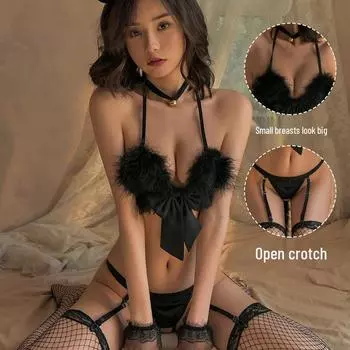 Элегантный трехпредметный комплект нижнего белья с перьями и милым бантиком One Size