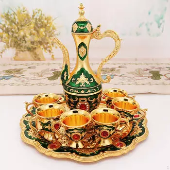 Элегантный турецкий кофейник и набор чайных чашек Gold