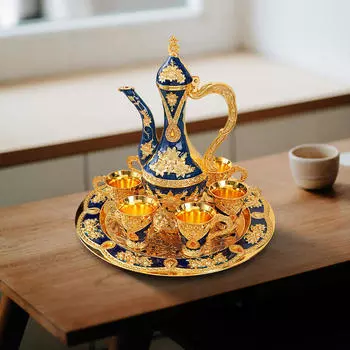 Элегантный турецкий кофейный сервиз с кастрюлей и чашками для чая — стильная посуда для напитков для домашнего декора синий