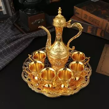 Элегантный турецкий набор для кофе и чая — ударопрочный европейский стиль с роскошным подносом и 6 чашками, многоразовый и многоцелевой