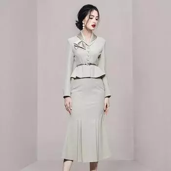 Элегантный утягивающий костюм: Топ с рукавами-фонариками + Юбка-годе с завышенной талией - Женская коллекция весна/осень. Small