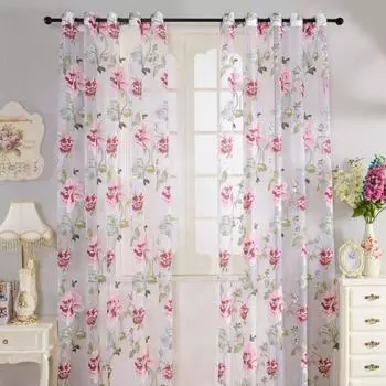 Элегантный узор пиона для спальни, тюль, цветочные занавески, прозрачные шторы, оконные шторы, украшение для дома S розовый