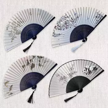 Элегантный веер для танцевальных представлений, ткань, бамбуковый складной веер, ручной веер, живопись в стиле ретро