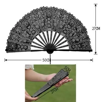 Элегантный веер с кружевной отделкой, складной веер из винтажной ткани, элегантный складной веер с кружевной отделкой в винтажном стиле с кисточкой для свадьбы и сцены