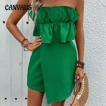 Элегантный ветровой комбинезон, летний женский однотонный короткий комбинезон с копчиками S зелёный