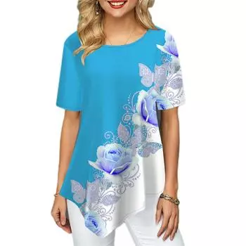 Элегантный винтажный женский трикотаж с короткими рукавами, футболка с новым узором, топ с круглым воротником S