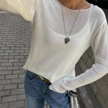 Элегантный вязаный ажурный свитер для женщин, свободный, с круглым вырезом, с длинным рукавом, прозрачный, летний, шикарный, женский, пляжный свитер S розовый