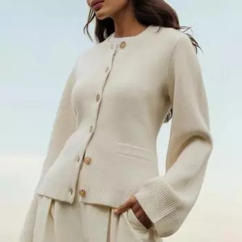 Элегантный вязаный кардиган, свитер, куртка, осенний длинный рукав, зимний круглый вырез, женский свитер, винтажные шерстяные кардиганы, карманы, облегающий трикотаж 25339 S чёрный