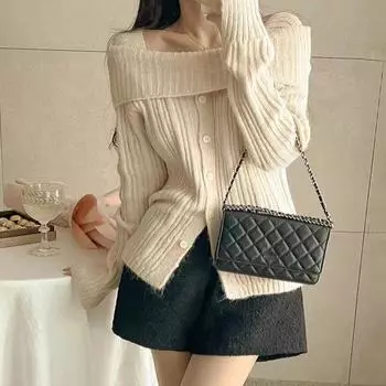 Элегантный вязаный кардиган, женский свитер, модный сексуальный вырез лодочкой, осень-зима, трикотаж, топы с длинными рукавами, женские тонкие повседневные 29048 One Size абрикосовый