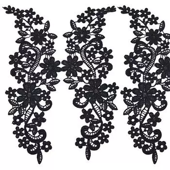 Элегантный вязаный крючком кружевной вышивкой цветочный вырез воротник швейная аппликация черный белый