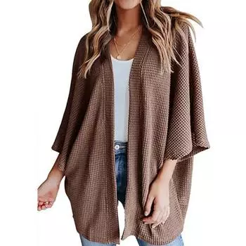 Элегантный вязаный свободный женский кардиган, осень 2023, модный однотонный свитер, топы, женские офисные мешковатые мягкие пальто 28231 S зелёный