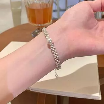 Элегантный высококачественный серебряный браслет с бусинами и жемчугом для женщин - универсальные и стильные украшения знаменитостей S650 серебряный
