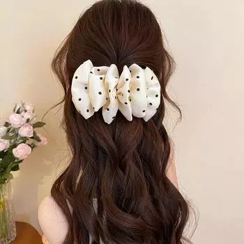 Элегантный зажим-банан в горошек для женщин 2025 года, новый модный бант-заколка для волос, заколки, аксессуары для волос, корейский головной убор античный белый