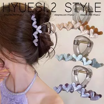 Элегантный зажим для волос в форме сердца из желе, акриловый нескользящий, крепкий, в форме акулы, захват для волос для женщин и девочек, летний головной убор, аксессуары 8cm бежевый