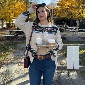 Элегантный жаккардовый кардиган женский свободный лоскутный длинный рукав вязаный джемпер осень зима модная теплая верхняя одежда S