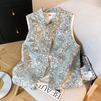 Элегантный жаккардовый жилет в китайском стиле - Новый женский безрукавный костюм Тан на весну/осень XX-Large