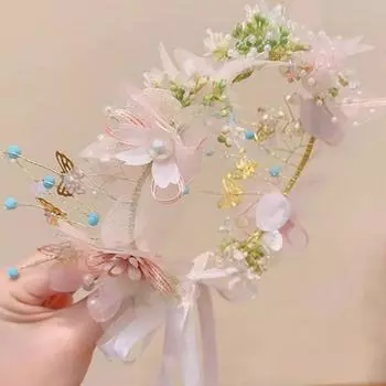 Элегантный жемчужный венок-ободок для невесты с бабочками для девочки, свадебная вечеринка, повязки для волос, принцесса, цветок, лента для волос, ювелирные аксессуары