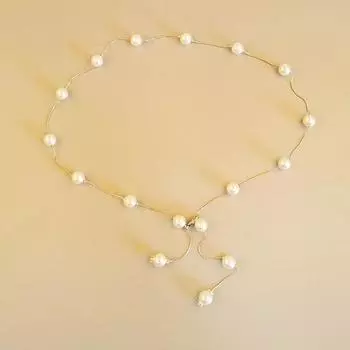 Элегантный жемчужный золотой/серебряный регулируемый металлический женский ремень, тонкий цепочный ремень для женского платья, узкий пояс, декоративные украшения серебряный