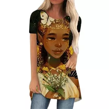 Элегантный женский этнический стиль с 3D принтом и круглым вырезом в стиле Харадзюку, модные футболки с короткими рукавами, пуловер, топ нового дизайна L