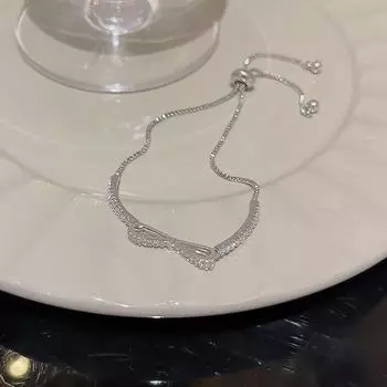 Элегантный женский браслет-бантик из циркония – универсальный, простой и изысканный дизайн S367 серебряный