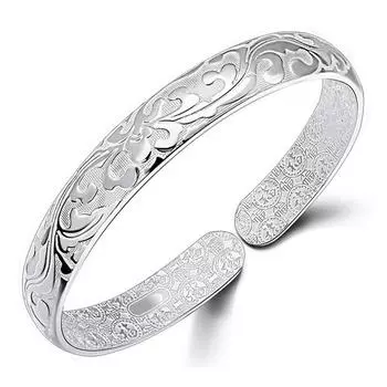 Элегантный женский браслет с цветочным принтом, браслет-манжета, ювелирный подарок серебряный