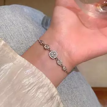 Элегантный женский браслет с квадратным цирконием — универсальный, с микро-инкрустацией бриллиантами, роскошный и шикарный дизайн S595 серебряный