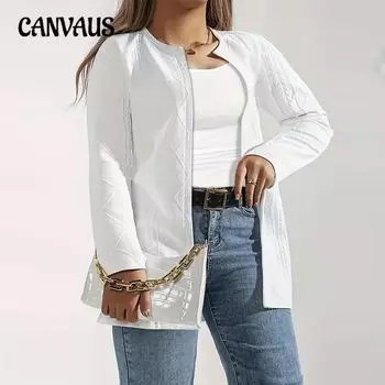 Элегантный женский кардиган с длинным рукавом и узором «кукуруза-зерно» большого размера 1XL белый