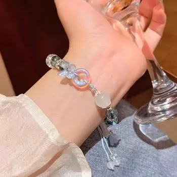 Элегантный женский китайский браслет-лотос с бусинами кошачьего глаза – Средневековый стиль S643 зелёный