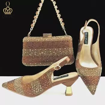 Элегантный женский комплект из полосатых туфель на высоком каблуке и сумки — идеальный вариант для банкетов и повседневной элегантности. Size 39