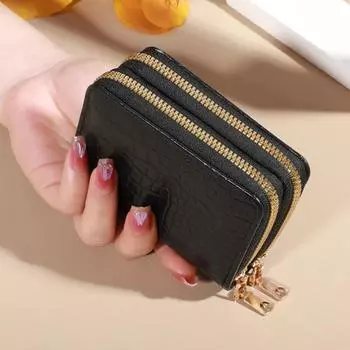 Элегантный женский кошелек для нескольких карт - надежный клатч с двойной молнией | Повседневный кошелек из искусственной кожи со стильным отделением для хранения карт из крокодиловой кожи